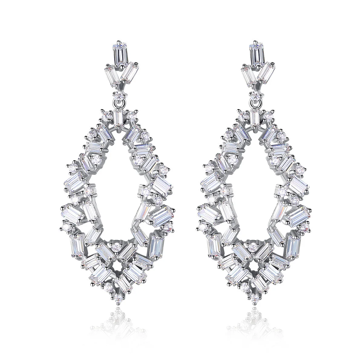 2019 New AAA Cubic Zirconia Hollow Rhombus Geometric Dangle Earrings For Women Bride's Wedding Jewelry Party Statement Earring |