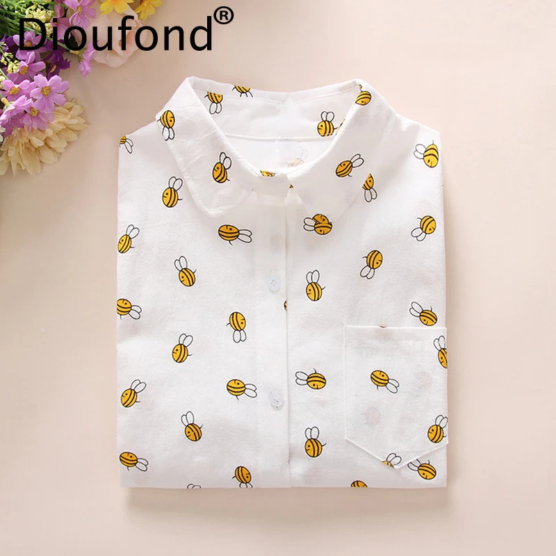 Женская хлопковая блузка Dioufond с животными женские рубашки длинными рукавами и