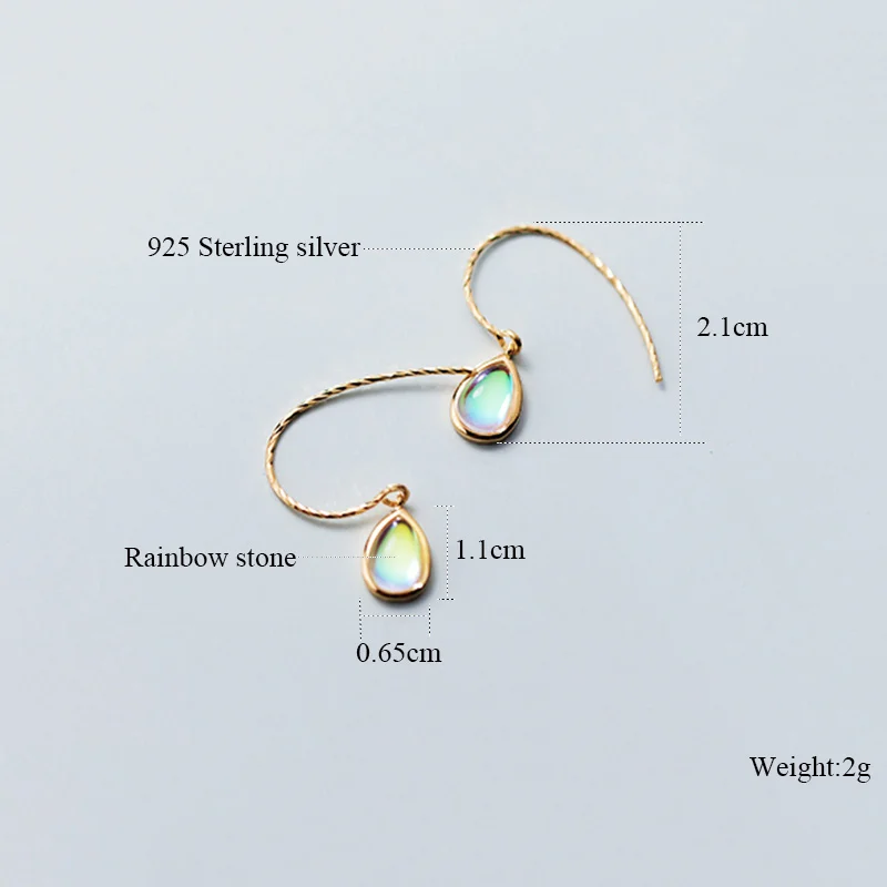 Женские серьги-подвески из серебра 925 пробы с радужными камнями | Украшения и