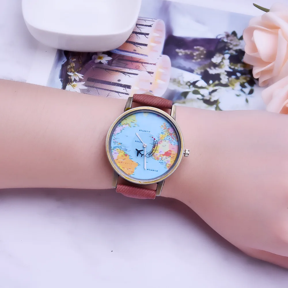 2019 New Arrive Simple Casual Women Men Watches Leather Quartz Wristwatches Map Dial Montre Femme Horloge Zegarek Damski | Наручные часы