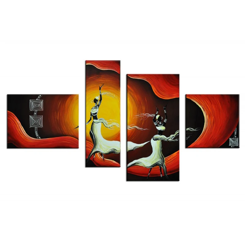 Африканская танцевальная группа 4 панели холст искусство абстрактная