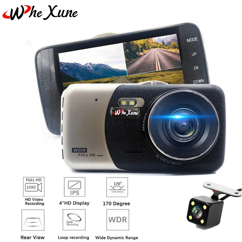 WHEXUNE 4 0 дюймов Двойной объектив тире Камера FHD 1080 P Видеорегистраторы для