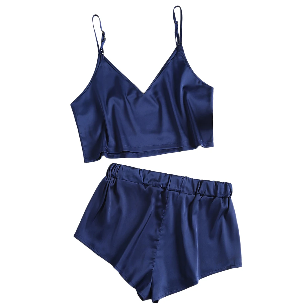 AZULINA Лето Satin Cami Top упругие талии шорты пижамный комплект 2018 Для женщин комплекты