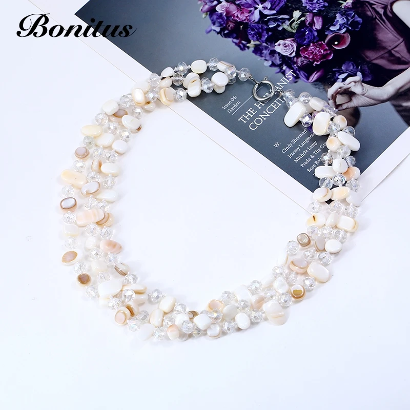 [Bonitus Jewelry] Новое поступление модное колье эффектные ожерелья многоуровневые стеклянные кристаллы и оболочка для женщин Горячая 06N3189