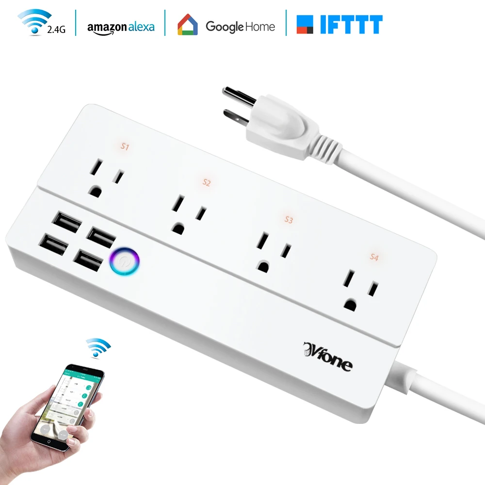 Smart Plugs WiFi Power Strip with Alexa Home Automation Voice Control Google Surge Protector 4 AC Out and USB | Удлинители