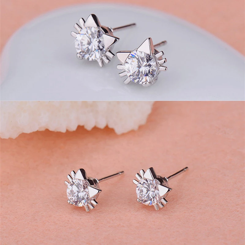 DODO Cute Cat Fairy AAA Zircon Stud Earrings For Young Women Copper Silver Color Fashion Jewellery boucle d'oreille femme E143 |