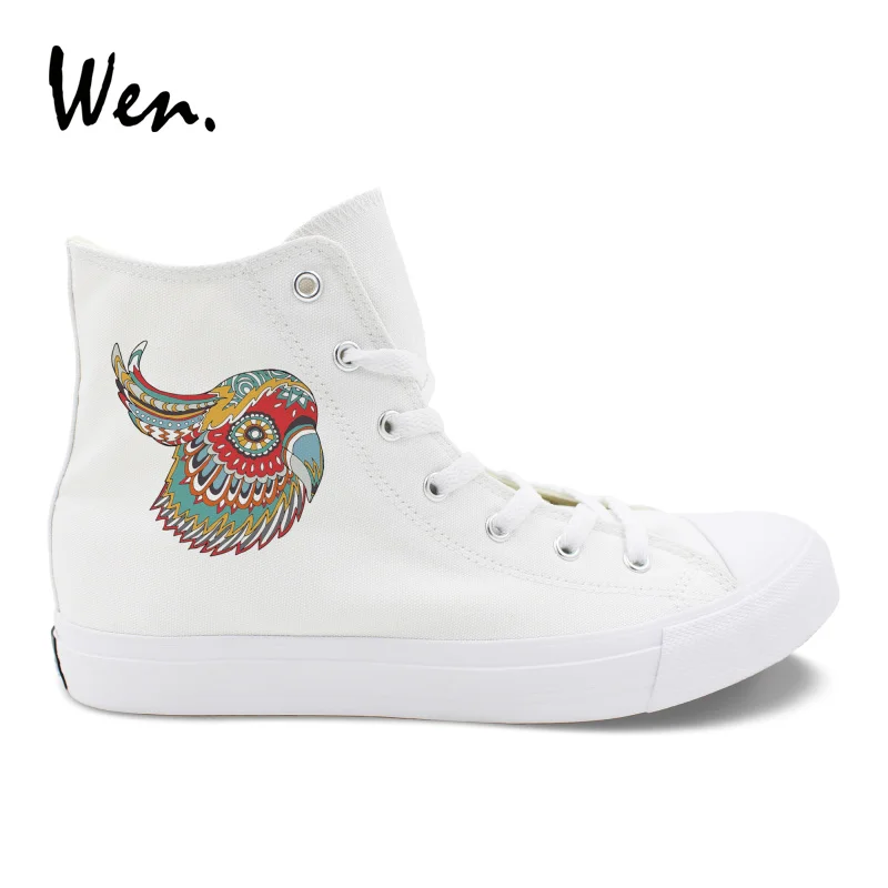 

Wen Design Original Creative Colorful Parrot Image Canvas Sneakers White Black Casual High Top Shoes for Woman Man Unique Gift