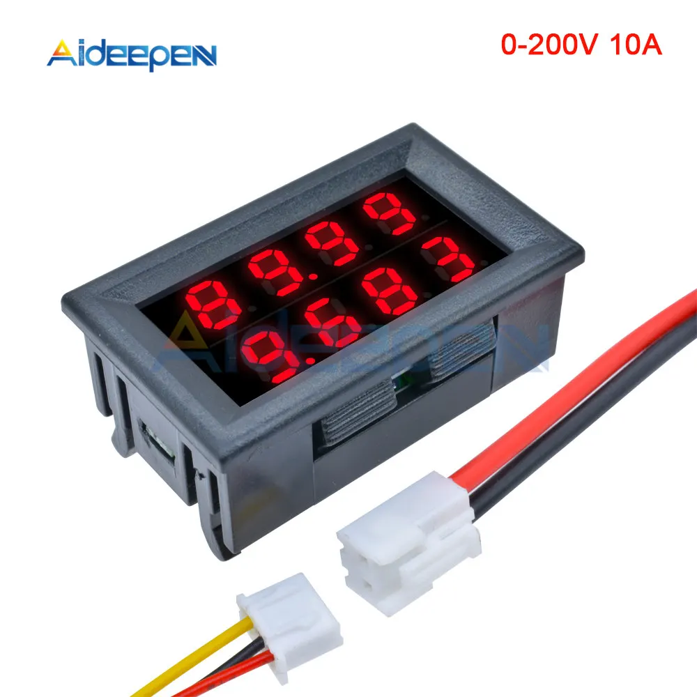 Red Red 200V 0,28 ''цифровой вольтметр Амперметр 4 Бит 5 проводов постоянного тока 100 в 200 в 10 а напряжение измеритель тока красный синий/красный светодиод двойной дисплей Amp Вольт - Цвет: Red Red 200V