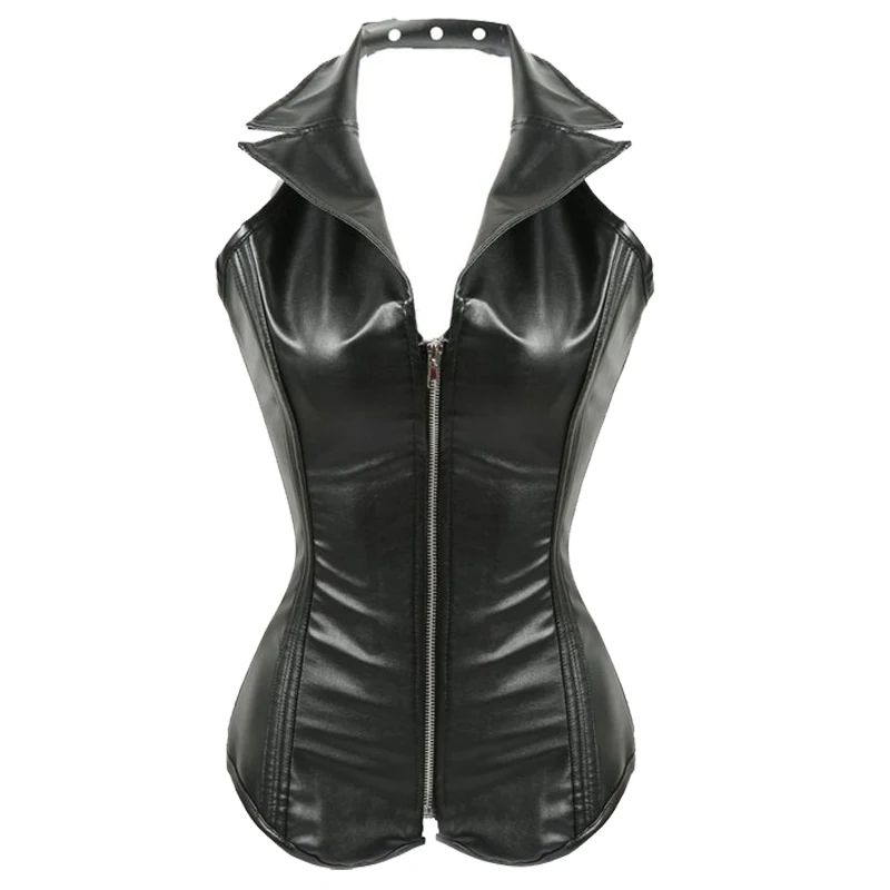 Стимпанк Гот Спираль Сталь Boned Корсет Overbust Жилет Zip Кожаный корсет готический