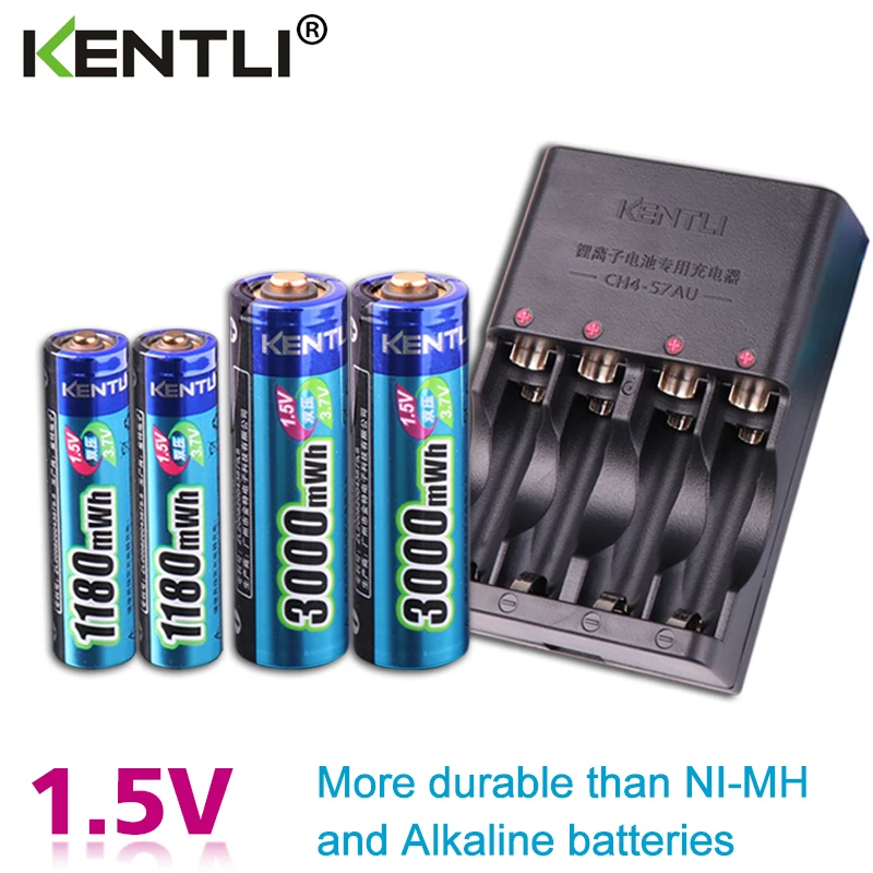 KENTLI 4 шт. 1 5 В aa aaa аккумуляторы литий ионный Литий полимерный аккумулятор + 2 слота