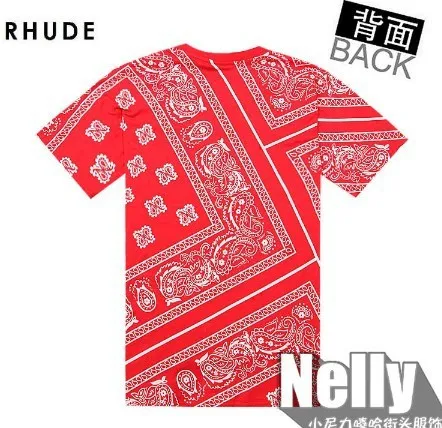 Повторяющийся Пейсли Rhude бандана печати Графический Футболка Черный Белый Красный Tyga хип хоп