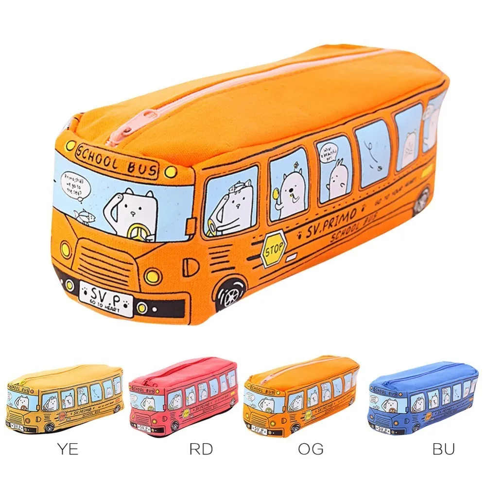 Creative Lovely Bus Style Shape Pen Bag Multifunction Stationeryl Case For School Students Canvas cute Cases | Канцтовары для офиса