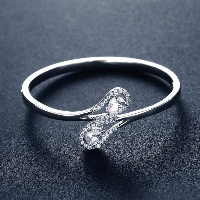 Silver Color Crystal Bracelet &amp Bangles for Party and Wedding High Quality Copper Gifts Cute Luxury | Украшения и аксессуары