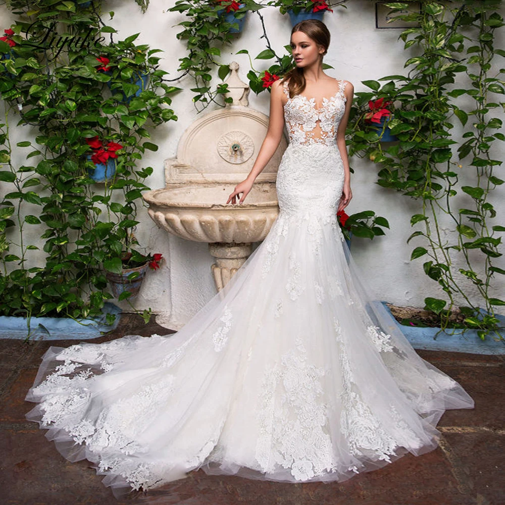 Сексуальное платье Liyuke кружевное с подсчет поезда | Свадьбы и торжества