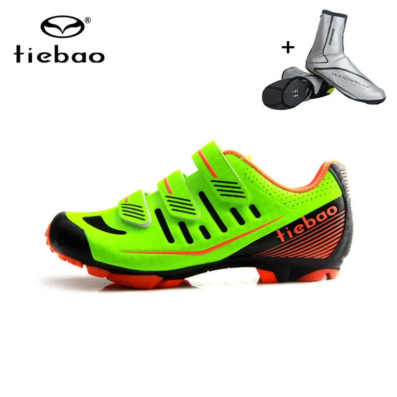 green with overshoes Велосипедная обувь Tiebao мужские велосипедные ботинки дышащие Pro самоблокирующиеся велосипедная обувь гоночные спортивные Zapatillas Кроссовки Ciclismo - Цвет: green with overshoes