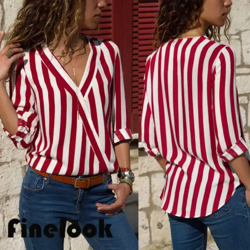 Женская блузка с длинным рукавом Boho осенние свободные топы в полоску женская v