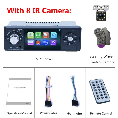 With 8 IR Camera AMPrime 1Din Авторадио 4," Автомобильный Радио Bluetooth мультимедийный плеер 1 din автомобильный аудио стерео SD/MP5/USB/AUX с камерой заднего вида - Цвет: With 8 IR Camera