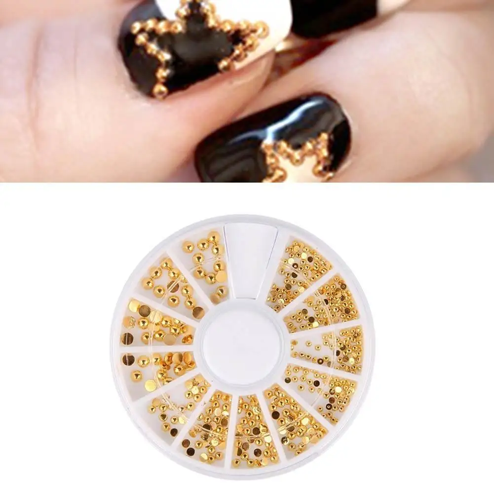 Gold Nail Art Decoration Tips Metal Beads Rhinestone Jewelry Shinning Decor Manicure | Красота и здоровье