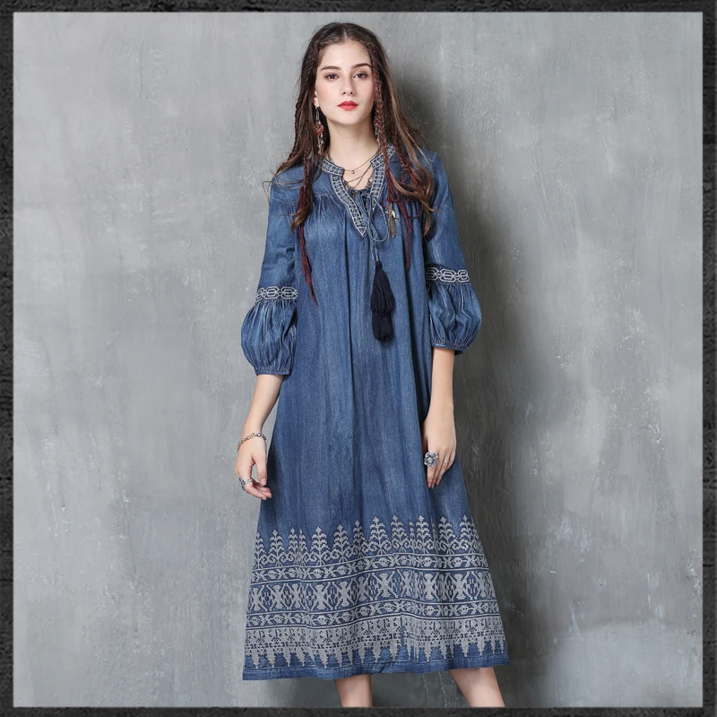 Новое осенне зимнее женское винтажное Модное Длинное платье джинсовое с