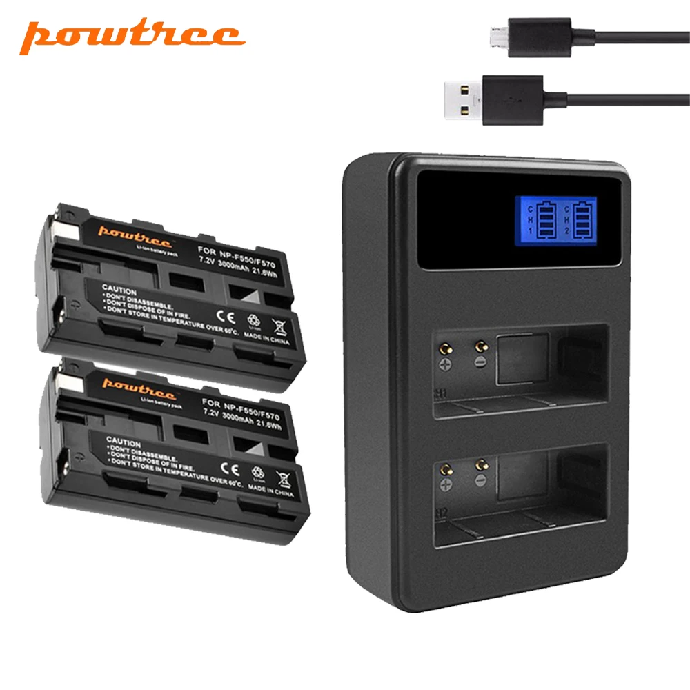Powtree для Sony NP F550 NPF550 батарея + LCD двойное зарядное устройство F330 F530 F570 F730 Hi 8