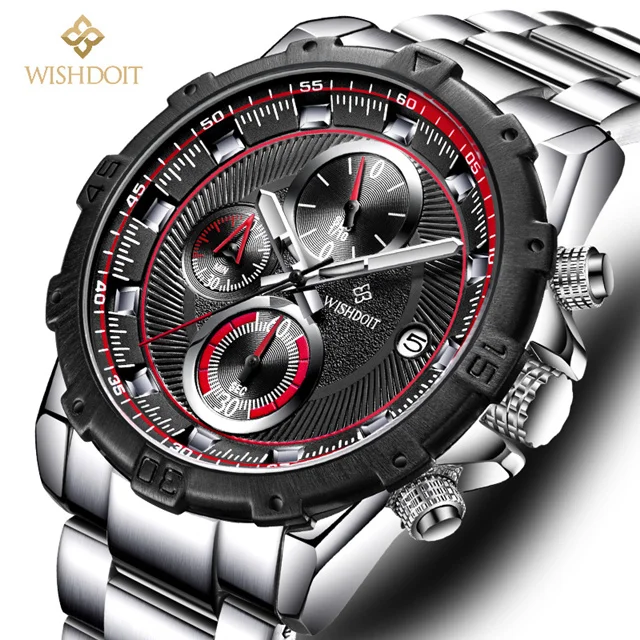 WISHDOIT Брендовые мужские часы Роскошные спортивные кварцевые из нержавеющей стали