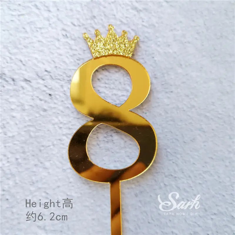 2pcs gold crown 8 Золотая Серебряная корона номер "0-9" Торт Топперы с днем рождения блестящее украшение для принадлежности для юбилейной вечеринки прекрасные подарки - Цвет: 2pcs gold crown 8