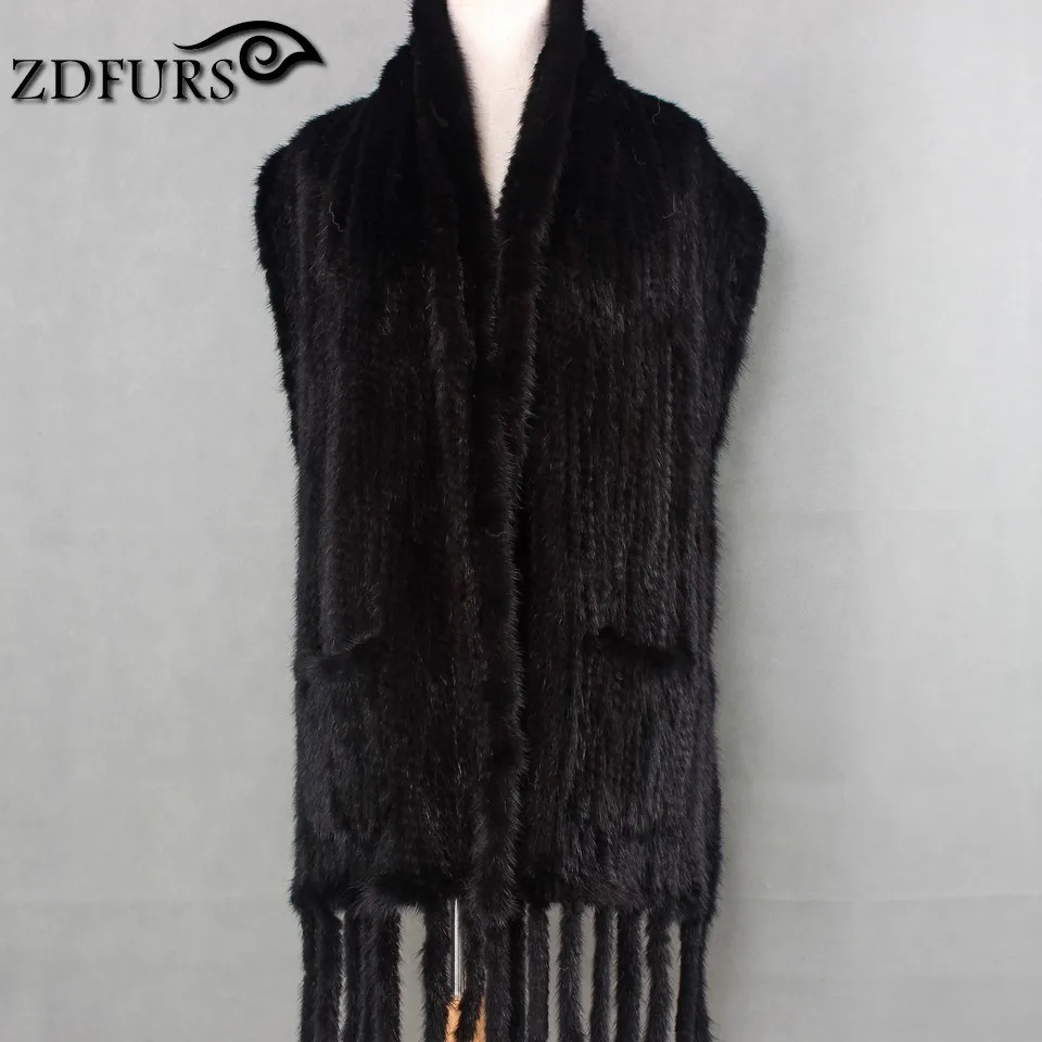 ZDFURS* Натуральная меховая шапка шаль с карманом и бахромой норковый меховой плащ норка трикотаж накидка с кисточками шарф