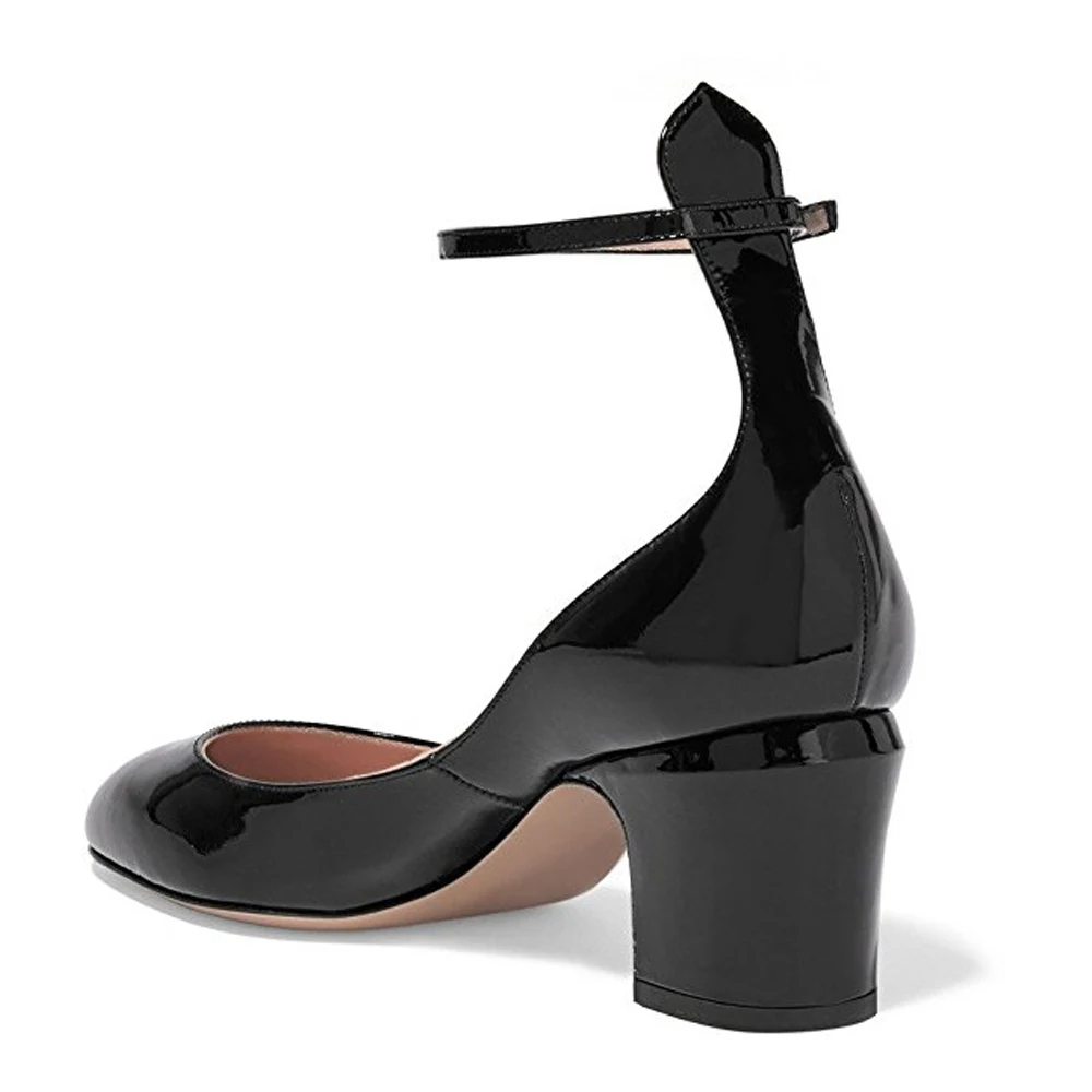 Туфли лодочки женские с ремешком на щиколотке квадратном каблуке круглым