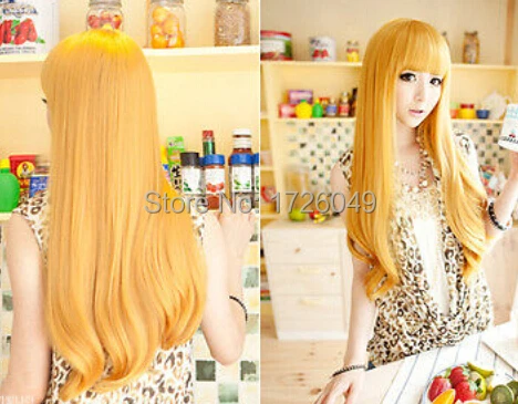 Бесплатная Доставка&gt&gt&gt&gt&gt женская Длинный Желтый Прямой Парик Женщины Плоские