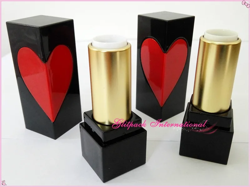 50pcs/lot ABS/AS Material Special Heart 12.1mm DIY Lipstick Cosmetics Tool Black Glossy Tube Empty Container |