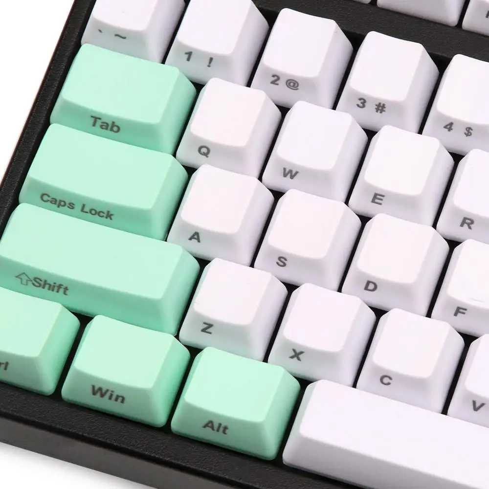 Светло-зеленый и белый OEM боковые напечатанные колпачки толстый PBT Материал ANSI