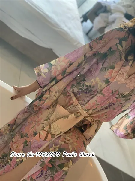 floral print Женское богемное платье-кимоно с цветочным принтом из вискозы Жасмин лилии, богемные вечерние платья-кимоно - Цвет: floral print
