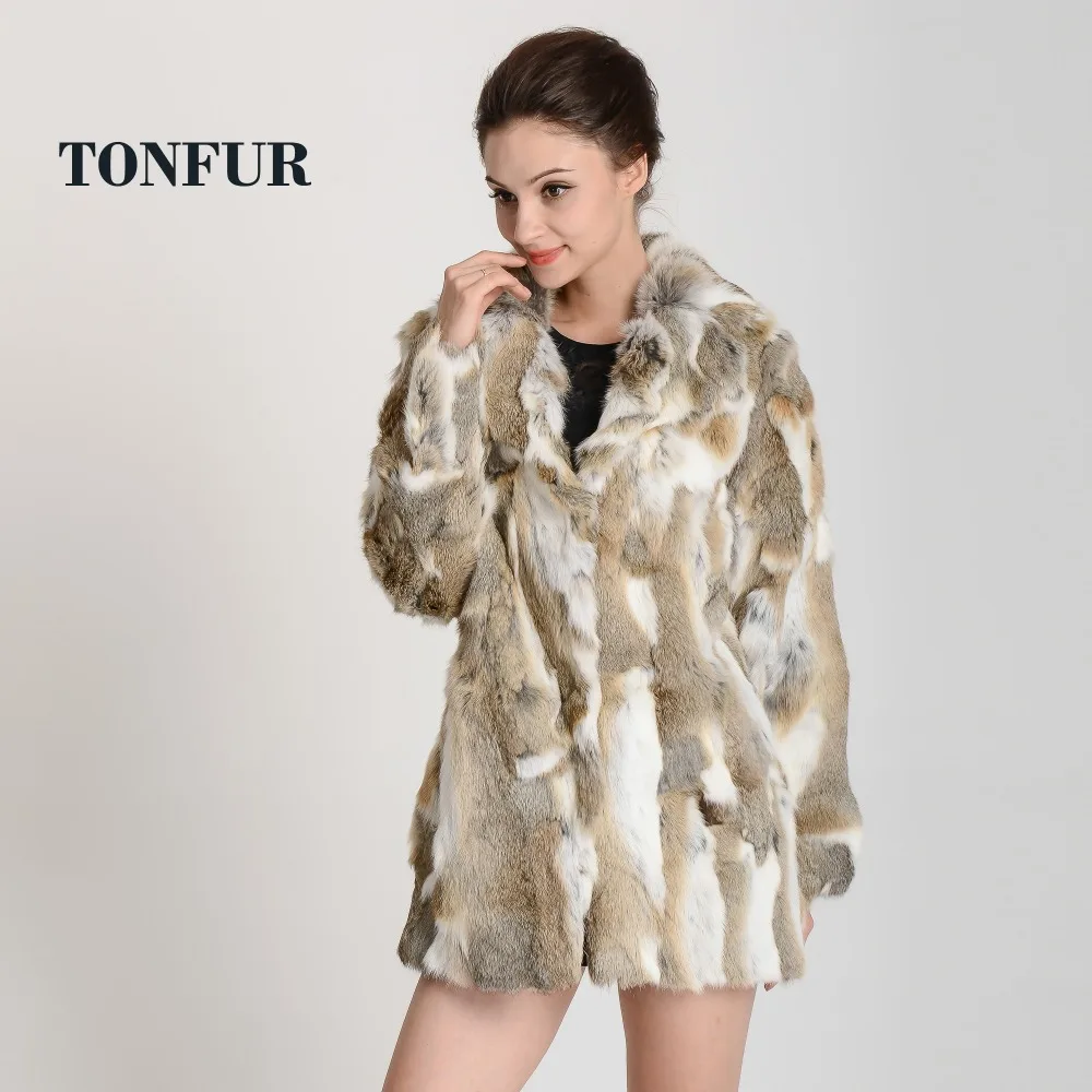 Длинное пальто из натурального кроличьего меха с отложным воротником бесплатная