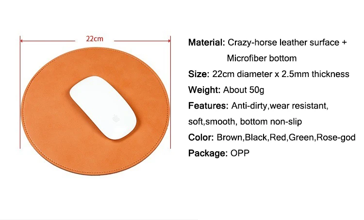 Круглый кожаный коврик для мыши Crazy-horse 220x220 мм мягкий гладкий коврик для мыши из искусственной кожи и микрофибры водонепроницаемый коврик для мыши для настольного ноутбука