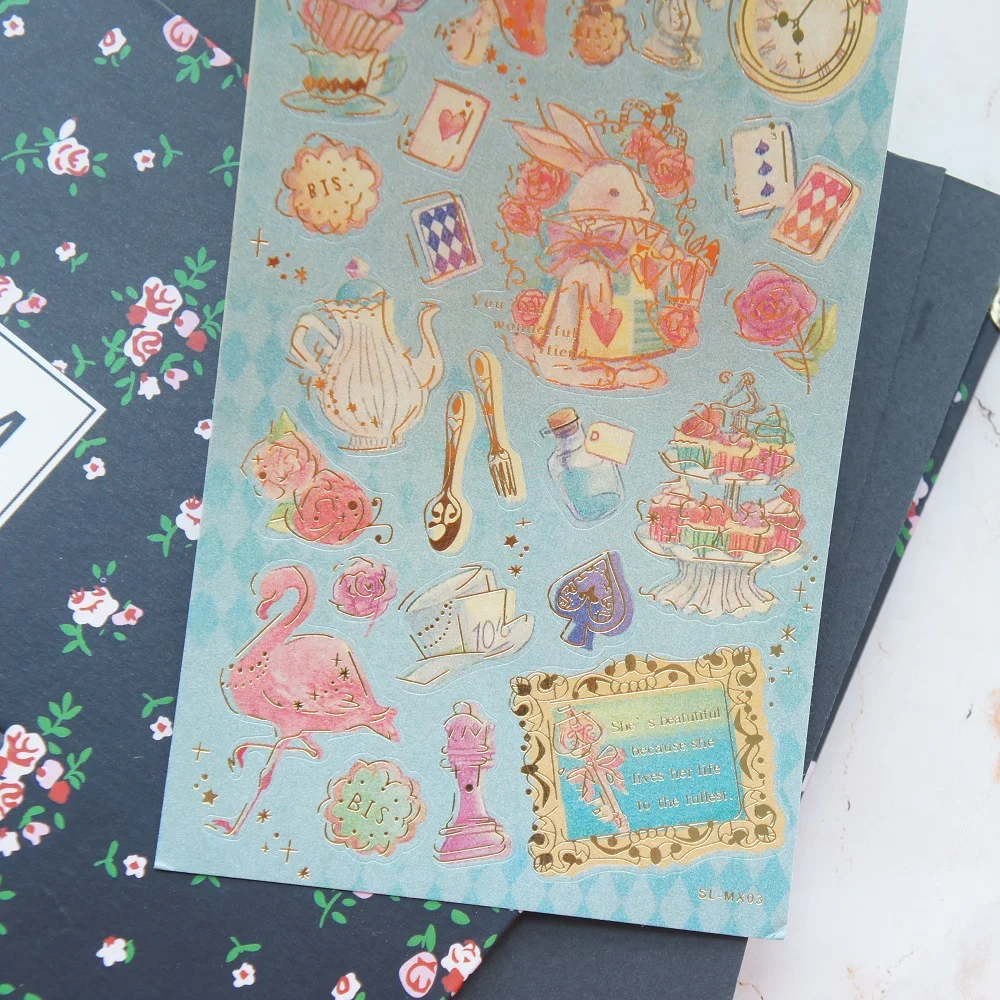 1 лист золотой синий сказка Алиса история дизайн стикер как подарок тег