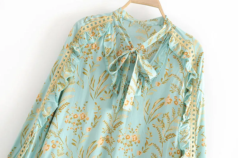 Boho блуза с цветочным принтом и длинным рукавом богемные свободные женские топы