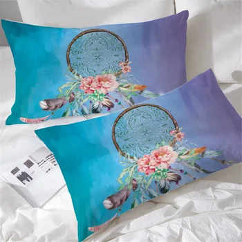 BlessLiving Big Dreamcatcher Pillow Case Bohemian Feather and Flower Sleeping Pillow Covers Ethic Decorative Pillowcase 2-Piece 2