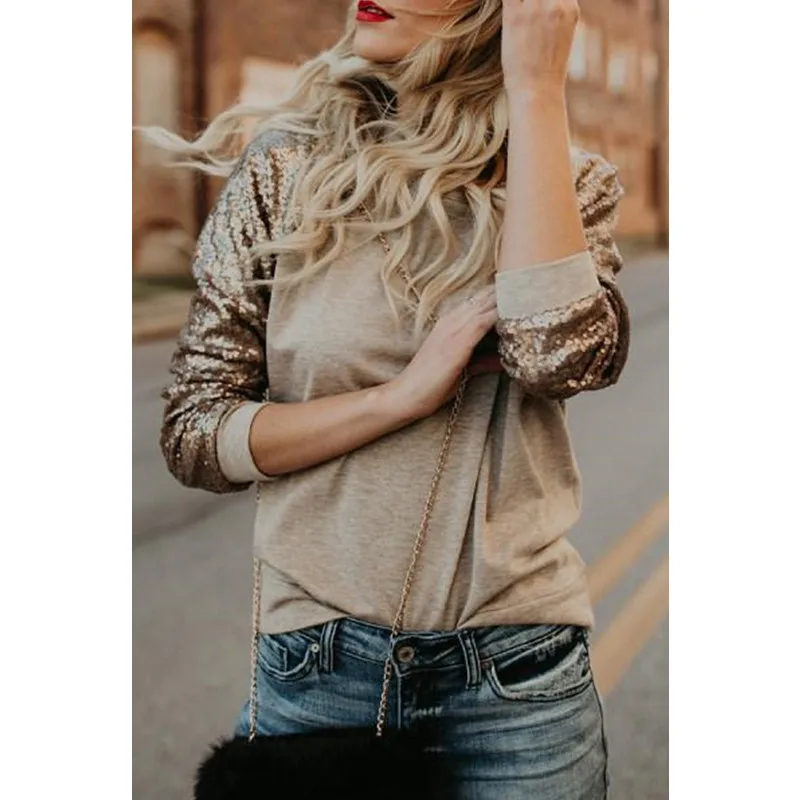 Дропшиппинг женская бежевая футболка с круглым вырезом лоскутные Футболки