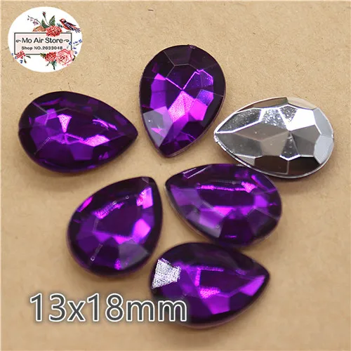 purple 50pcs 50 шт. 13x18 мм Разноцветные Акриловые стразы в виде капли, камень маркиза, граненые Стразы Украшения для самодельного изготовления без отверстия - Цвет: purple 50pcs