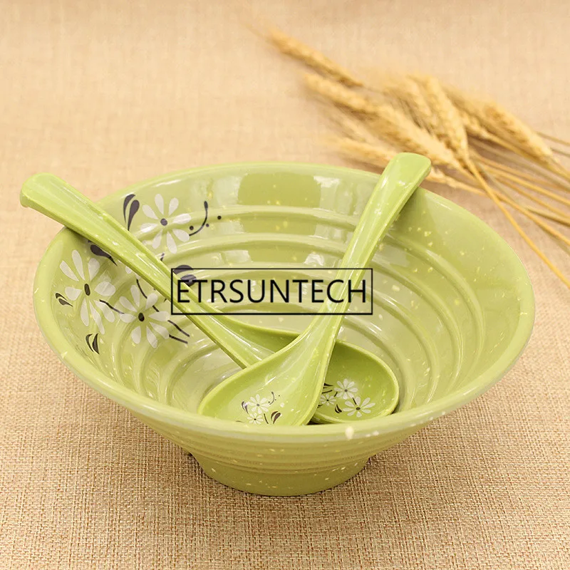 20pcs Round Big Melamine Ramen Bowl For Hotpot Restaurant Hotel Tableware Green Flower Udon Soup | Дом и сад