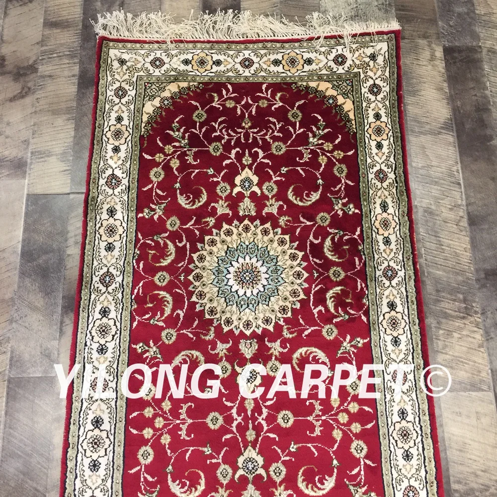 Yilong 2 5 'x 16' красный шелковый ковер ручной работы бегунки коридор галерея