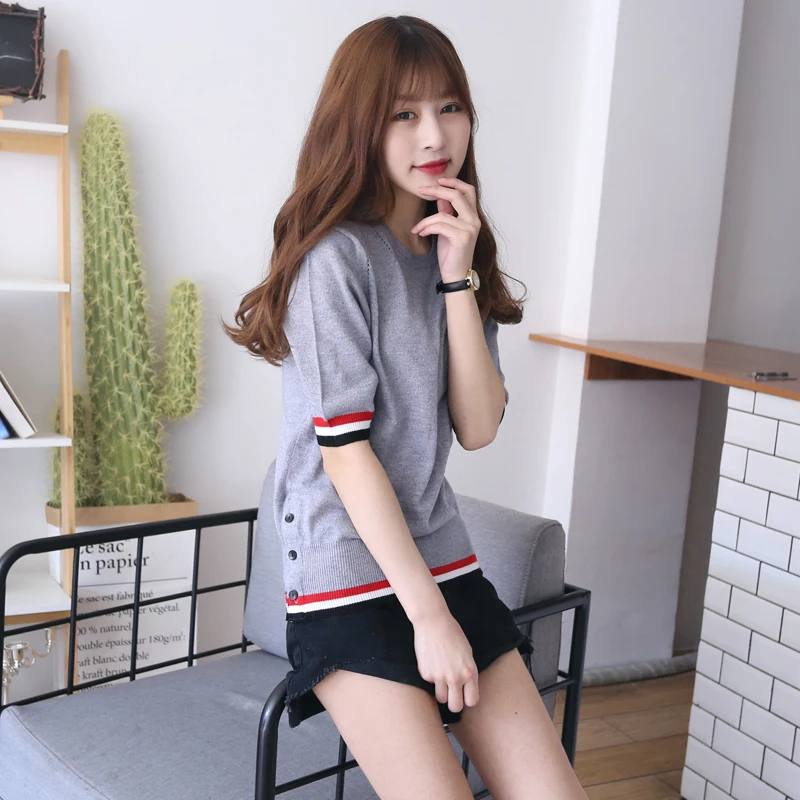 Женский свитер в полоску с коротким рукавом D369 | Женская одежда