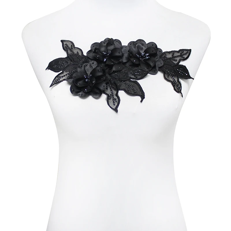 2 шт. черные вышитые бисером Стразы 3D Цветочная вышивка дизайнерские нашивки
