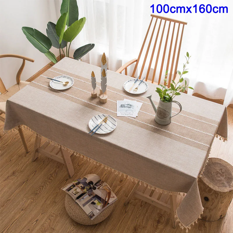 100cmx160cm brown Скатерть из хлопка и льна с кисточками, минималистичный узор для кухни, декора столовой, P7Ding - Цвет: 100cmx160cm brown