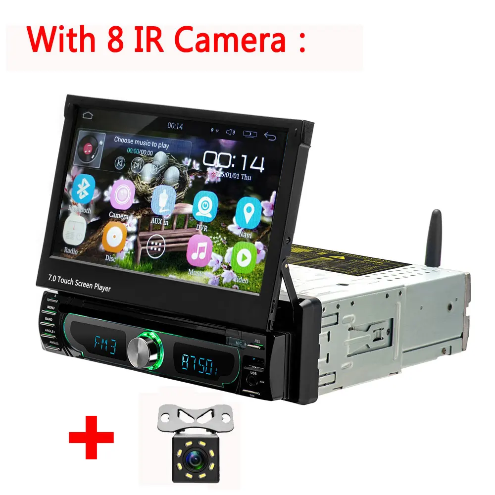 With 8 IR camera Podofo 1 din " Android автомобильный Радио gps навигация wifi DVR DVD MP5 HD мультимедийный плеер 1+ 16 Гб зеркальная связь Bluetooth FM Авторадио - Цвет: With 8 IR camera