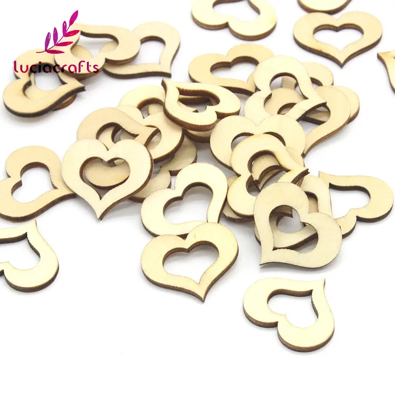 Lucia crafts 50 шт./партия 2,6*3 см полые деревянные украшения в виде сердца DIY ручной работы украшения из натурального дерева E1109