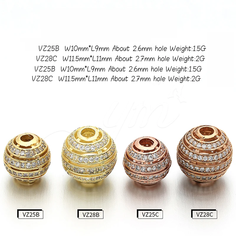 10 мм * 9 круглые бусины с большим отверстием латунь микро инкрустированный Циркон