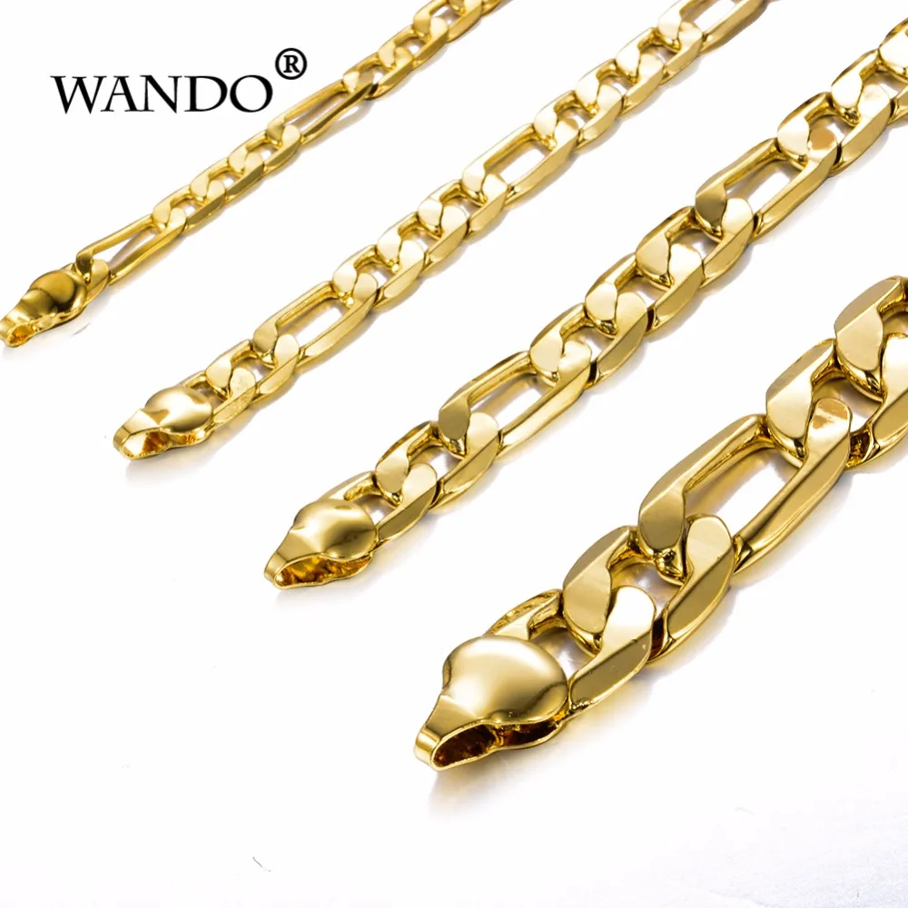 

WANDO men's plated 24k gold bracelet figaro chain Bracelet bangle men women Jewelry Accessories Friendship Wristbands gift wb120