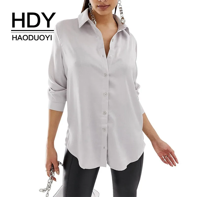 Женская Сатиновая куртка HDY Haoduoyi простая повседневная блузка с длинным рукавом