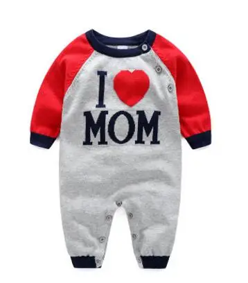 I Love Mom Myudi/ хлопковый Детский свитер пальто с надписью «i love dad Mom» для новорожденных цельнокроеный комбинезон для малышей, верхняя одежда для мальчиков и девочек - Цвет: I Love Mom